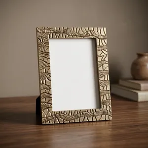 Handmade Rectangular Photo <b>Frame</b> Embossed Texture Tabletop Display Vertical Orientation Metal Picture <b>Frame</b> Decorative Home - Product Image 2