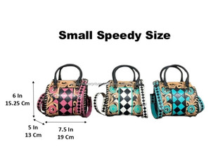 High Quality Luxury Fashion Hand Tooled Leather <b>Small</b> Speedy <b>Bag</b> Lightweight Pink & <b>Black</b> Checkered Travel Duffle <b>Bag</b> for Unisex - Product Image 2