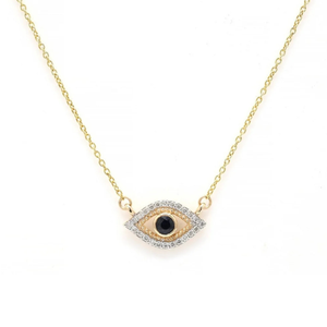 14K Solid Gold Evil Eye Pendant Necklace with VVS1 Diamond Charm - Product Image 2