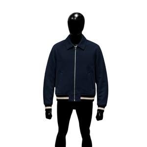 Blouson Bomber Bleu Marine Premium pour Homme – Style Décontracté Quotidien, Fermeture Éclair Avant, Col Rabattable, Couleur Unie, Polyester, Coupe Classique - Product Image 1
