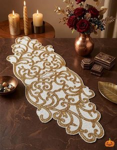 Camino de Mesa Hecho a Mano con Cuentas y Bordado Floral, de Lujo, para Mesa de Comedor, Poliéster/Algodón (13x36), para Uso en Hoteles y Hogares - Product Image 3