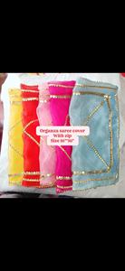 Élégant couvre-sari en satin bleu poudre avec fermeture éclair faite à la main, soigneusement confectionné à la main - Product Image 2