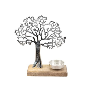 Portavelas de metal dorado para árbol de Navidad, base de madera, soporte para árbol de pino, centro de mesa decorativo para las fiestas - Product Image 6