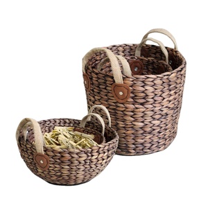 Set of 2 Eco-Friendly Water Hyacinth <b>Woven</b> <b>Baskets</b> with Jute Handles Washed Color Multifunction Design for Home Kitchen Storage - Product Image 1
