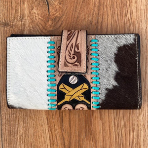 Elegante piel de vaca cuero occidental estampado a mano tallado embrague teléfono caso elegante cartera Multi usos diseñador carteras - Product Image 2