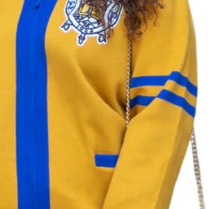 Suéter Cárdigan Amarillo y Azul Sigma Gamma Rho para Mujer, Cuello en V, Estilo Premium, Manga a Rayas, Ropa Casual de la Hermandad Griega - Product Image 6