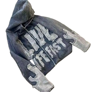 Sudadera con capucha vintage con cremallera, estilo cropped, con lavado ácido, diseño gráfico personalizado, con parche de aplique bordado y patchwork desgastado con diseño de mono - Product Image 5