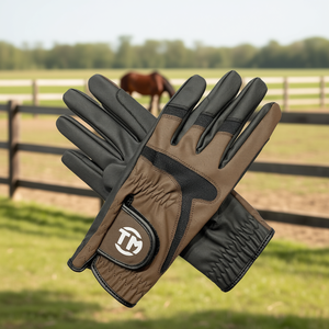 Genuine Sheep Leather Solid Color Horse Riding Gloves Hook Loop Closure Super Mesh Back Reinforced <b>Finger</b> Rein Grip Breathable - Product Image 3