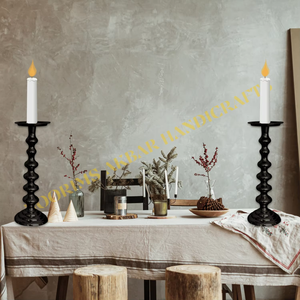 Glossy <b>Black</b> Spindle <b>Candle</b> Stand Beaded <b>Pillar</b> Taper Holder Handmade Aluminum Modern Gothic Religious Christmas Fireplace Home - Product Image 6
