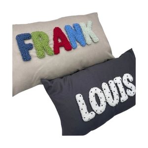 Custom Tufted Throw <b>Pillow</b> Covers With 3D Embroidery Name Design Solid Color Rectangle Modern Style Washable <b>Decorative</b> <b>Pillows</b> - Product Image 1