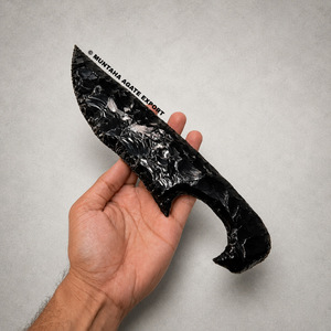 Escultura de Obsidiana Negra Pulida Tallada a Mano de 10 Pulgadas en Forma de Cuchillo, Arte de Forma Libre, Decoración Coleccionable, Venta Caliente - Product Image 4