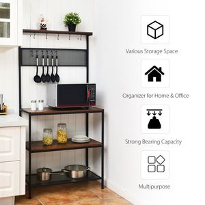 Scaffale da Cucina a 4 Ripiani con Ganci e Pannello a Rete per Organizzazione e Stoccaggio - Product Image 5
