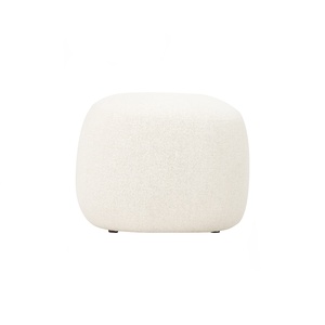 Modern Cream Fabric <b>Upholstered</b> Pouf Round Padded <b>Footstool</b> Minimalist Dressing Stool Ottoman for Living Room Home Furniture - Product Image 2