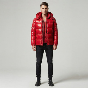 OEM Custom Logo Shiny Puffer <b>Jacket</b> Men <b>Red</b> Glossy Hooded Down Coat <b>Waterproof</b> Thick Quilted Winter <b>Jacket</b> for Men Women Unisex - Product Image 3