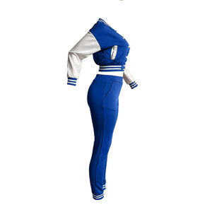 Women's Casual Solid Blue White Two Piece 2-Piece <b>Set</b> with Sweatshirt & Joggers Loose Fit Eco-Friendly - Product Image 5