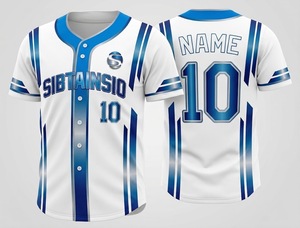 Camiseta de Béisbol Sublimada Personalizada, Blanca con Rayas Azules, Cierre de Botones, Uniforme con Nombre y Número Personalizados, Ropa Deportiva - Product Image 5