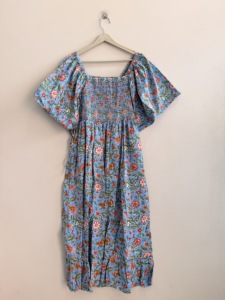 Boho Floral Print Knee-Length Cotton Dress with <b>Balloon</b> Sleeves Breathable Fabric - Product Image 4