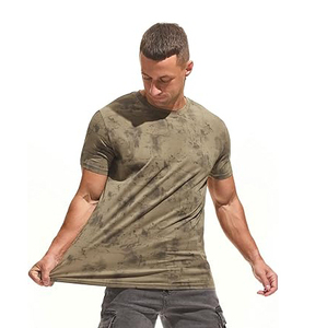 Vintage Acid Wash Mud Olive Green Crew Neck Men's Tshirt Wholesale Europe Daily Wear Top - Product Image 2
