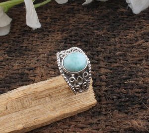 Bague de mariage en larimar naturel sertie clos, en argent sterling 925, bijou classique pour femme, provenant de la République dominicaine - Product Image 4