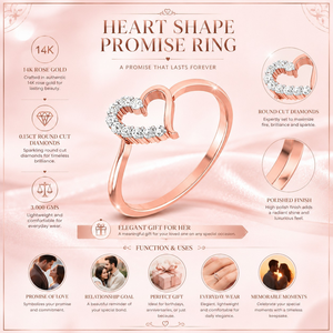 Bague en or rose 14 carats avec diamant véritable en forme de cœur |   Bague de promesse pour femme avec diamant rond de 0,15 carat |   Bijoux élégants pour elle - Product Image 5