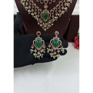 Indian Ethnic Aditi Victorian Semi Bridal <b>Gold</b> Plated Beaded Jewelry <b>Set</b> - Product Image 3