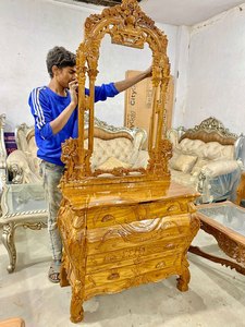 Intricately Carved Royal Console <b>Table</b> with Matching <b>Mirror</b> Makeup Vanity Carved Wooden <b>Mirror</b> Dresser for Bedroom Hotel Villa - Product Image 6