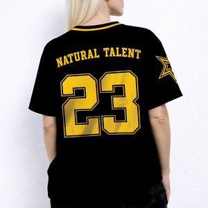 เสื้อฟุตบอลอเมริกันสีดำเหลืองหมายเลข 23 สำหรับผู้หญิง คอวี แขนสั้น โพลีเอสเตอร์ ระบายอากาศได้ดี ทรงปกติ ชุดทีม - Product Image 2