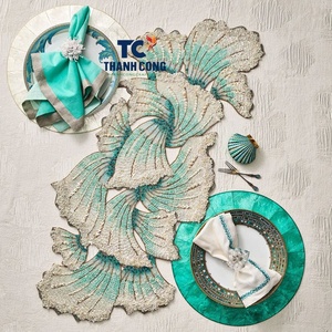 HOT SELLING Elegant Handmade <b>Round</b> Rattan <b>Placemats</b> Natural Table Decor With Mother of Pearl & Capiz Inlaid Designs - Product Image 2