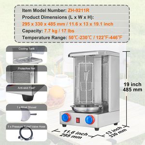 Máquina para Cocinar Shawarma de Pollo con Capacidad para 13 Libras, Asador Vertical de Gas de 2 Quemadores, Asador Giratorio Comercial - Product Image 2