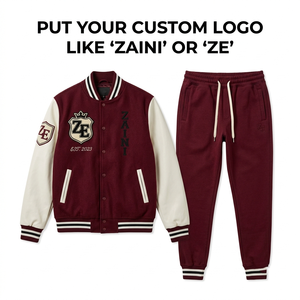 Conjunto Deportivo Varsity de Felpa de Algodón y Poliéster Premium de 420 GSM, Color Granate Crema, con Bordado Personalizado - Product Image 1