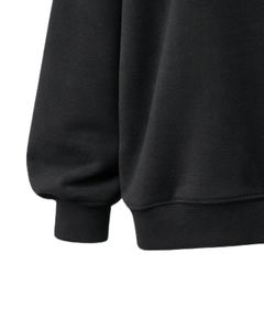 Sudadera Oversize de Forro Polar para Mujer Negra, Cuello Alto, Bordado de Bambú, Casual, Cálida para Invierno, Algodón Poliéster, Ajuste Holgado - Product Image 6