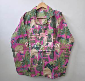 Ensemble de pyjama d'été en coton rose de qualité supérieure pour femmes, chemise à manches longues faite à la main, pantalon de détente décontracté, imprimé ethnique, séchage rapide - Product Image 5