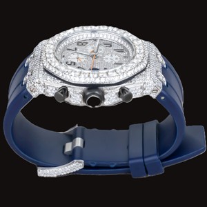 Reloj Unisex de Lujo con Diamantes Moissanite Brillantes Personalizados, Correa de Goma Azul, Certificado, Precio al por Mayor - Product Image 2