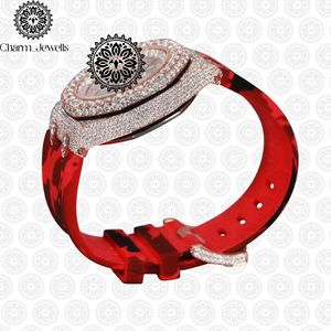 Montre de luxe Charm Jewells en acier inoxydable, cadran de 40 mm, bracelet en silicone de 20 mm, lunette sertie de diamants, chronographe, mouvement mécanique, date automatique - Product Image 3