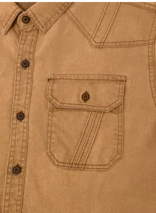 Chemise en jean marron pour homme, manches longues, décontractée, boutonnée, couleur unie, coupe ajustée, col rabattu, manches complètes, en coton infroissable - Product Image 3