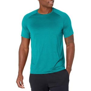 Camiseta Deportiva de Manga Corta para Hombre, Cuello Redondo, Color Sólido, Tejido de Punto, Corte Ajustado, Secado Rápido, Verde Azulado, para Gimnasio, ODM OEM - Product Image 1