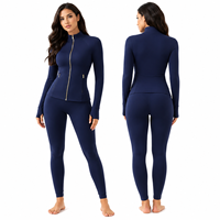 Set Yoga Wanita Tanpa Lengan dengan Ritsleting, Legging Pinggang Tinggi 2 Potong, Pakaian Olahraga Bahan Spandex/Nylon Elastis Empat Arah, OEM Privat