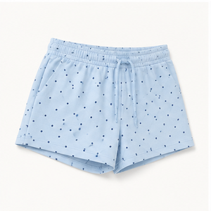 Shorts de détente pour femmes, coupe droite décontractée, à pois bleu poudré, avec cordon de serrage, en coton-spandex interlock, WPSHORT-0006 - Product Image 4