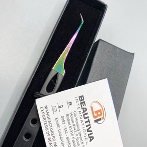 Pince à épiler professionnelle d'extension de cils en acier inoxydable durable poignée forte pointe arc-en-ciel noir classique pointu - Product Image 5