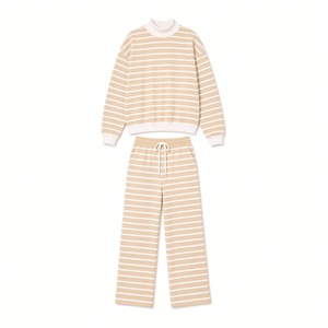 <b>Ladies</b> Comfortable Striped Mock Neck Oversized <b>Sweatshirt</b> Loose Wide Leg Drawstring Trousers Casual Two Piece Set - Product Image 1