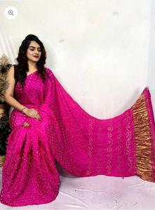Sari Tradicional Indio Bandhej con Pallu Lagdi para Bodas y Fiestas - Product Image 3