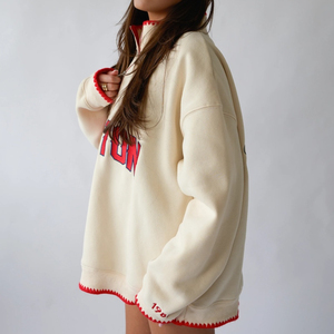 Sweat-shirt oversize en molleton brodé pour femme, col roulé, fermeture éclair sur le devant, motif lettres, style streetwear automne, séchage rapide - Product Image 3