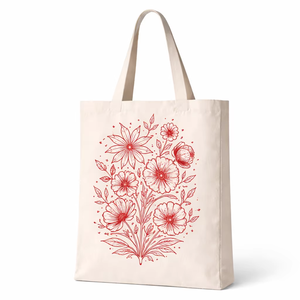 Bolsa de Tela de Algodón Premium AMANI de 300 g/m², Ecológica, Reutilizable, con Estampado Floral y Logotipo Personalizado, 12x17x4 Pulgadas - Product Image 1