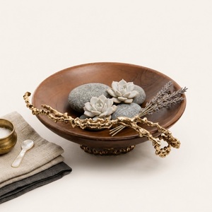 Elegante Tazón de Madera Natural Hecho a Mano con Detalle Escultural de Rama de Latón, Centro de Mesa para Decoración del Hogar - Product Image 6