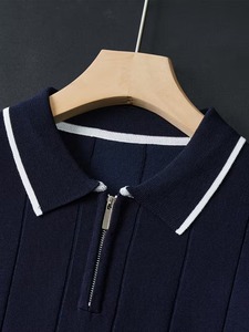 OEM ODM T-shirt Homme Uni à Fermeture Éclair en Tissu Côtelé Premium Manches Courtes Respirant Décontracté pour l'Été et le Quotidien - Product Image 2