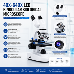 Microscopio Biológico Binocular LED 40X-640X |   Microscopio de Laboratorio de Alta Definición 1080P |   Investigación Científica Educativa para Estudiantes - Product Image 5