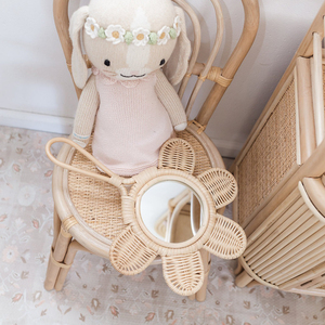 Mini vintage style rattan hand <b>mirror</b> <b>with</b> custom logo best price flower shape child baby handheld <b>mirrors</b> - Product Image 4