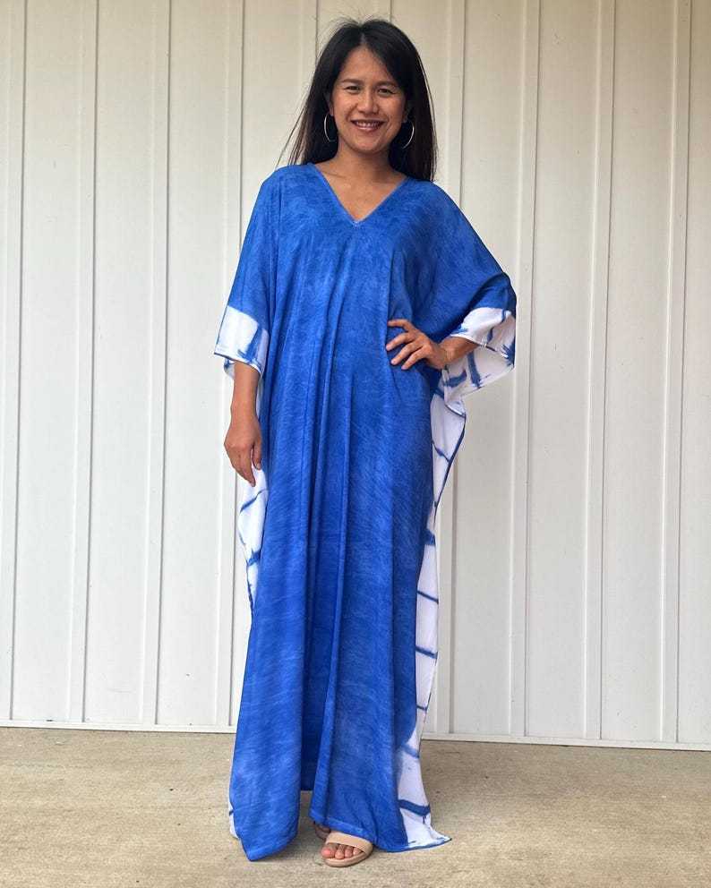 Eco-Friendly Indigo Blue African Style Maxi Kaftan Plus Size Maternity Dress Breathable Cotton Fabric