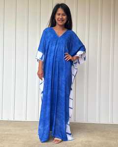 Caftán Azul Índigo Estilo Africano, Teñido Naturalmente, Talla Grande, Vestido de Maternidad - Product Image 1