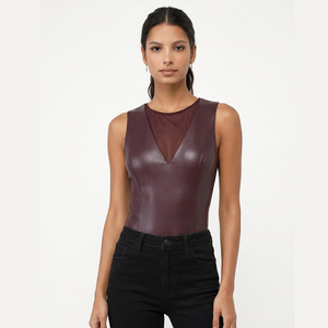 High Demanded Faux <b>Leather</b> Sleeveless <b>Bodysuits</b> for Women Light Weight Comfortable OEM Service TWILL SPORTS Training Club - Product Image 1